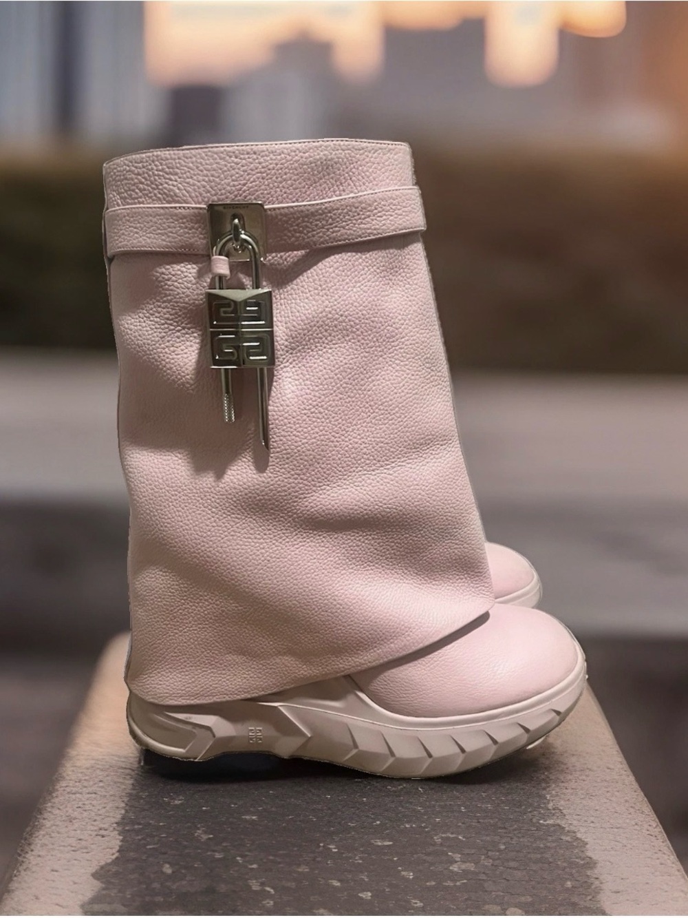 Givenchy Shark Lock Biker Ankle Boots 'Light Pink' Grained Leather Wedge Size 41